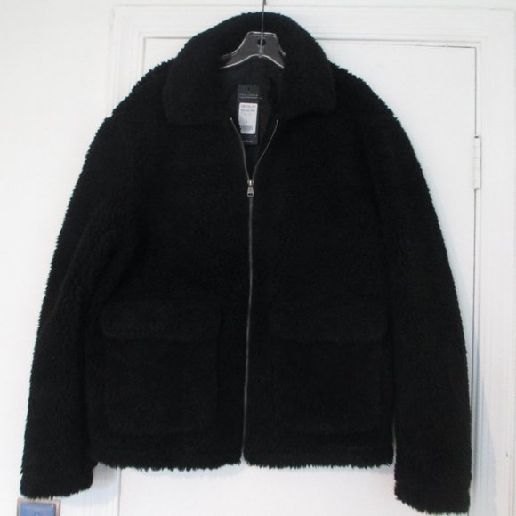 (NWT) New Look: Borg (collared) Teddy jacket, Black, Mens Large - Picture 1 of 6